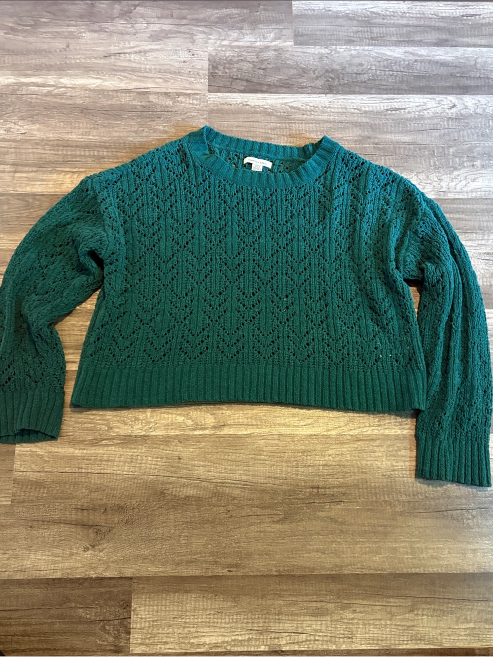 American Eagle Outfitters Teal Open-Knit Crewneck Sweater